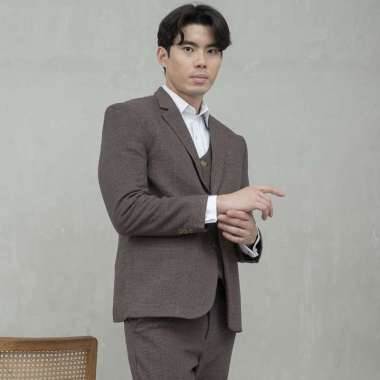 Houseofcuff Jas Celana Vest Rompi Blazer Coklat Slim Fit Motif Kotak Jas, Vest, Celana XXL