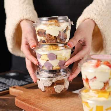 10pcs - 250ml Gelas KOREAN dessert box cup kotak mika kue puding tiramisu gelato ice cream cup