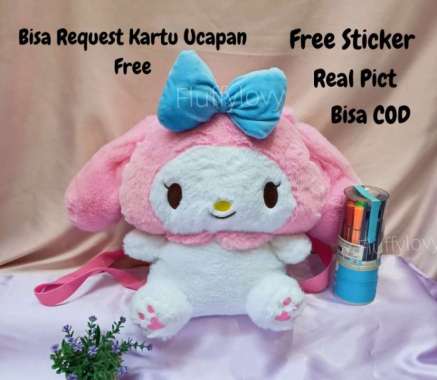 TAS RANSEL ANAK BACKPACK KARAKTER MY MELODY CINNAMOROLL KUROMI BULU - KUROMI HITAM MY MELODY