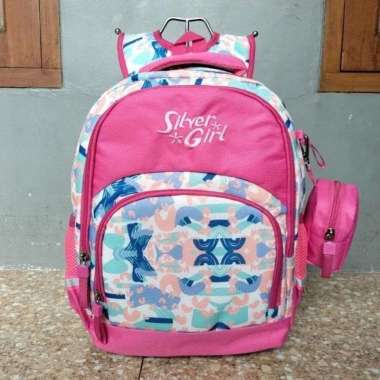 tas ransel anak sekolah cewek silver Girls original alto free dompet dan raincover Pink