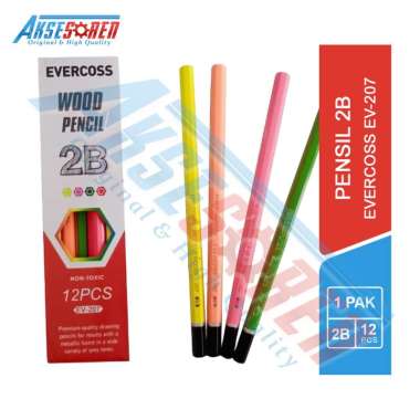 Pensil 2B Wood Evercoss [EV-207/1 Pack] / Pinsil Alat Tulis Ujian Komputer Asli / Pencil 2 B Gambar 