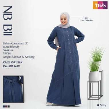 Gamis Nibras Nb B11 Warna Black Hitam Polos Casual Busui Branded Adem - Hitam Black, XS L Navy Dongk
