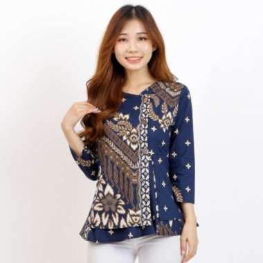 Atasan Blouse Batik Wanita Modern - Navy Biru