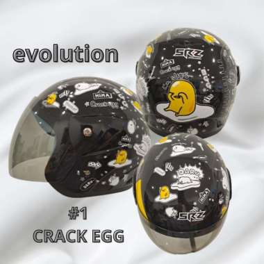 HELM EVOLUTION CRACK EGG SERIES HALF FACE TERMURAH MODEL GM EVO SNI HELM DEWASA #1 BLACK YELLOW
