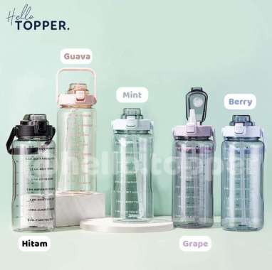 MOCHI Botol Minum Motivasi Bening 2000ml Transparant 2L 2 Liter Hitam