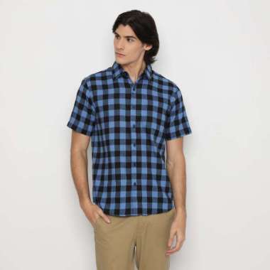 Platini Kemeja Motif Kotak Pria Lengan Pendek Flanel Biru 73382 L