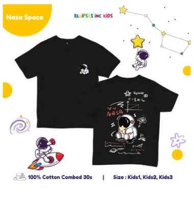ELLIPSESINC Kaos Anak Laki Laki Perempuan Nasa Space 0-12 Tahun KIDS 3 Hitam