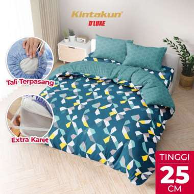 Kintakun DLUXE Bedcover Set Fitted Tinggi 25cm 160x200 King Minimalis Aesthetic - Varian Motif Amade