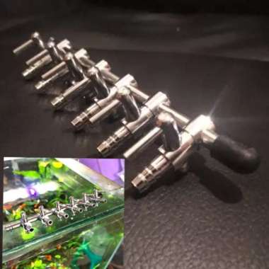Kran STAINLESS STEEL 6 Lubang Keran NIKEL Pembagi Udara Air Selang 3/16 Mesin Aerator Aquarium Aquas