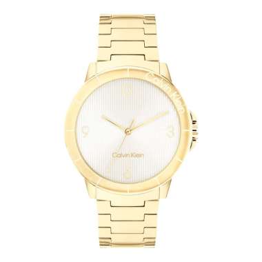 Jam Tangan Wanita Calvin Klein Vivacious 25100023 Ladies Silver Dial Gold Stainless Steel Strap