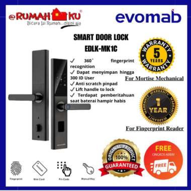 Smart Door Lock Evomab Gagang Handle Pintu Digital Fingerprint EDLK-MK1C