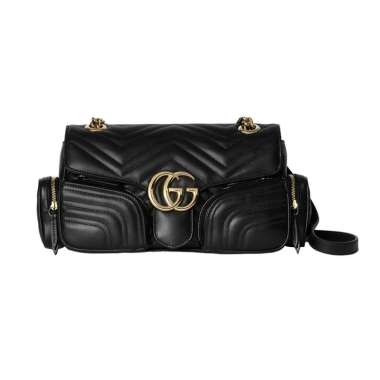 [12.12 Dealcember] Gucci GG Marmont 2.0 Small Flap Bag with Multi Pocket Black Ghw Black