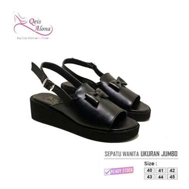Qeis Alona | Sepatu Sandal Wanita Selop Pita Big Size Sendal Wedges Pesta Casual Cewek Ukuran Jumbo 
