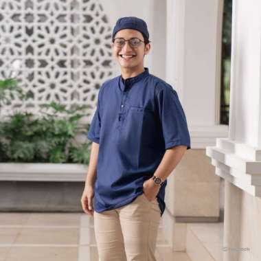 HEYLOOK Official - Baju Muslim KOKO EMIR Pria Lengan Pendek Baju Gamis Cowok Baju Kokoh Pria Navy XL