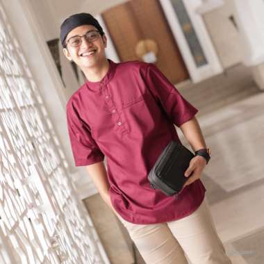 HEYLOOK Official - Baju Muslim KOKO EMIR Pria Lengan Pendek Baju Gamis Cowok Baju Kokoh Pria Maroon