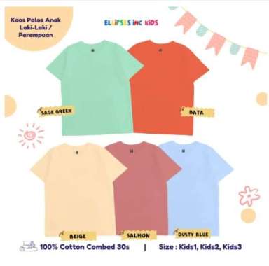 ELLIPSESINC Kaos Polos Anak Laki Laki Perempuan 100% Katun 0-12 Tahun Warna Hitam Putih Abu Hijau Me