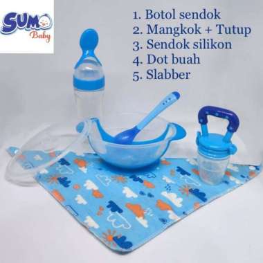 Perlengkapan Makan Bayi / Peralatan Makan Bayi Set / Alat Makan Bayi Boy(Biru)