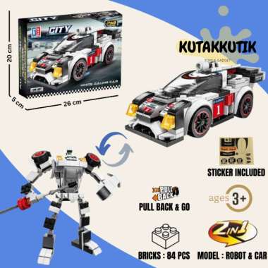 Mainan Edukasi Anak Lego Bricks 2 In 1 Robot Mobil Balap Bugatti Chiron Audi R18 Pull Back Action Au