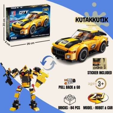 Mainan Edukasi Anak Lego Bricks 2 In 1 Robot Mobil Balap Bugatti Chiron Audi R18 Pull Back Action Mu