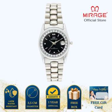 Mirage Jam Tangan Pria Permata Analog RX 1579 M Silver Original Stainless Plat Hitam