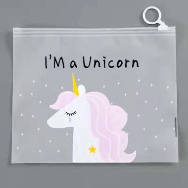Pouch Zip Lock Kosmetik Transparan Tas Kosmetik Tempat Pensil Motif Unicorn 21*17 IM Unicorn