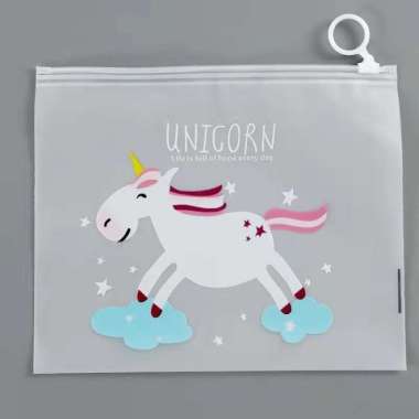 Pouch Zip Lock Kosmetik Transparan Tas Kosmetik Tempat Pensil Motif Unicorn 21*17 Unicorn