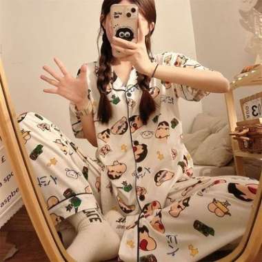 PY004 Baju Tidur Piyama SET Kemeja CP Lengan Pendek Celana Panjang Import PREMIUM FIT to XXL SHINCHA
