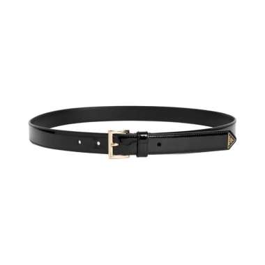[12.12 Dealcember] Prada Enameled Triangle Logo Patent Calfskin Leather Belt 25mm Black 85 Black