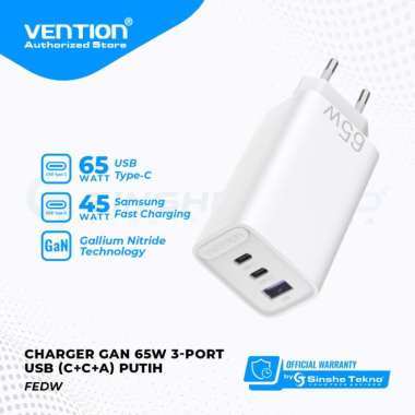 Vention Kepala Charger Multi 65W Mac Android Gan Fast Charger PD Usb C FED Putih