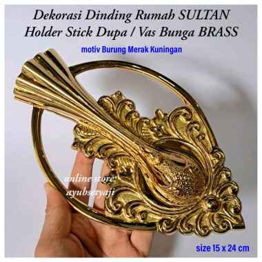 Tempat Dupa Dinding Kuningan motiv Burung Merak BRASS antik Holder Dupa Stik / Vas Bunga Dinding Dek