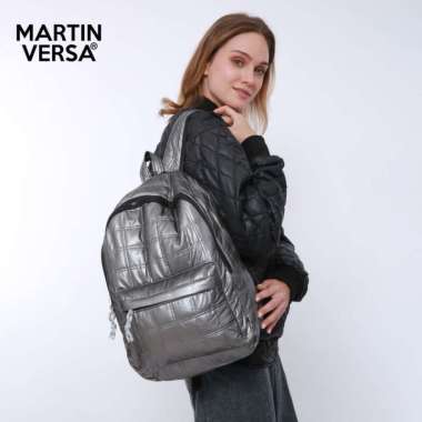 Tas Ransel Pria Wanita sekolah cewek Model Kotak-kotak backpack gendong laptop parasut Silver