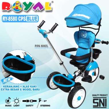 Sepeda Roda Tiga Royal RY-8580 CPS Kursi Putar 360° + Musik Tricycle Anak Biru