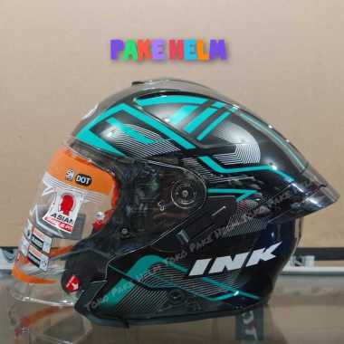 HELM INK TERRA 2 #1 BLACK GREEN HALF FACE DOUBLE VISOR M