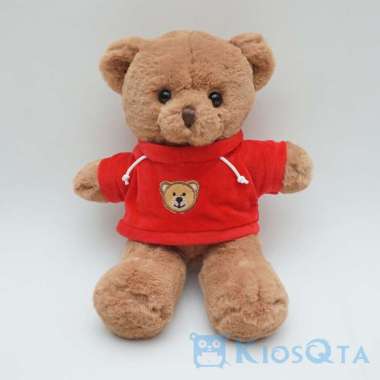 boneka teddy bear beruang coklat sweater hoodie merah small