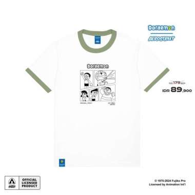 Aerostreet T Shirt Doraemon Family Off White Hijau Army Muda Kaos ABCAA M