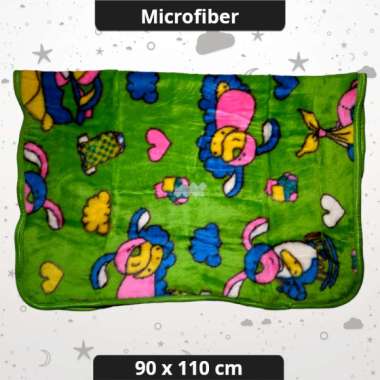 Selimut Bulu Anak Halus Tebal 90x110 Cm Polos Karakter Microfiber Karakter Hijau