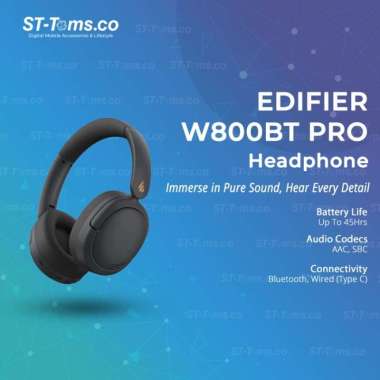 Edifier W800BT Pro - Headphone Over-Ear Wireless Hitam dengan ANC dan Hi-Res Audio
