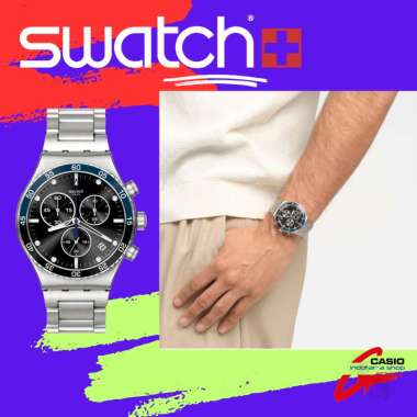 Swatch Dark Blue Irony Chronograph 43 mm Original Swiss Made Jam Tangan Pria Multicolor