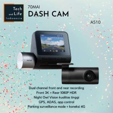 70mai A510 Dash Cam 3K HDR GPS ADAS Night Vision Depan Belakang Mobil