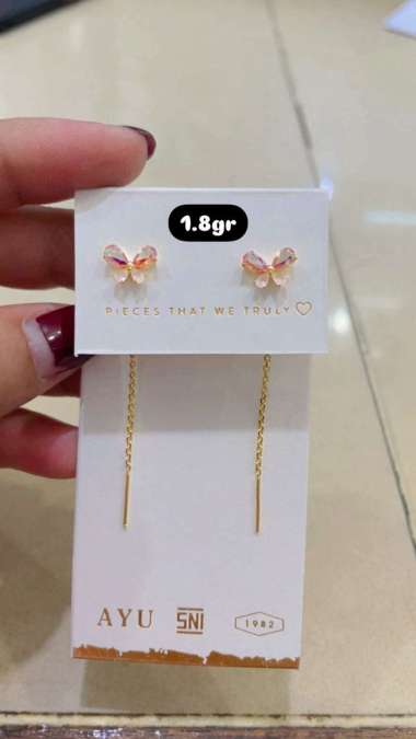 Anting Panjang Model Rumbai Elegant Emas Asli Hadiah Ulang Tahun buterfly/1,8gr/875