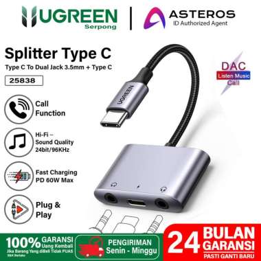 UGREEN Magnetic Splitter Type C to Jack Audio Adapter 2-in-1 Hi-Res with Charging PD 60w 25838 3-in-
