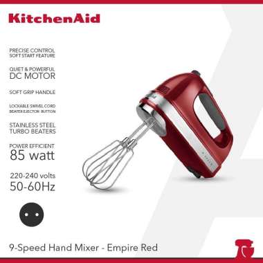 KitchenAid 5KHM9212EER 9-Speed Hand Mixer, Merah Empire, Aksesori Stainless Steel