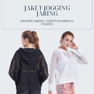 Oppa Style Shop Jaket Jogging Jaring / Hoodie Jaring / Jaket Olahraga Wanita BLACK