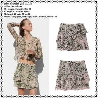 AB670968 Rok Mini Skirt Leopard Macan Pink Sifon Chifon Wanita Korea Import