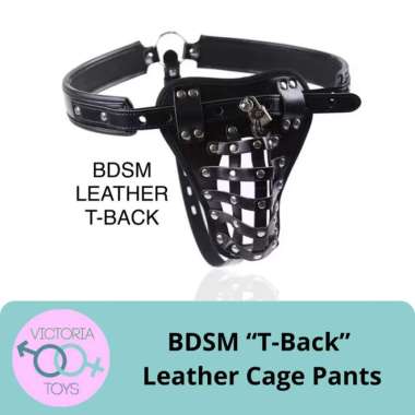 "T-BACK" LEATHER CAGE PANTS UNDERWEAR CHASTITY CAGE LOCK A COCK
