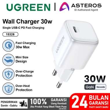 UGREEN Kepala Charger GAN Mini Size PD Type C Fast Charging 20w 90664 15326 GaN 30W