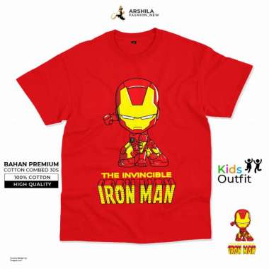BAJU ANAK PEREMPUAN LAKI LAKI KAOS POLOS ANAK Combed 30s Sablon IRONMAN L Merah