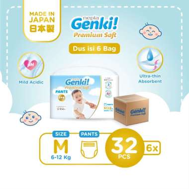 [Dus Pack] NEPIA GENKI Popok Bayi Pants Popok Celana Bayi Diapers Premium Soft M32 / L30 / XL26 / XX