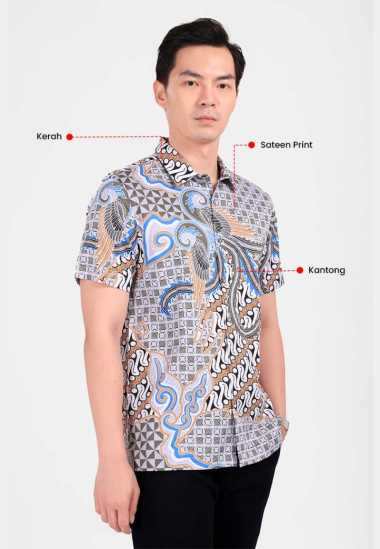 MANZONE - Kemeja Batik Lengan Pendek Pria Biantara Modern Fit - Khaky Khaky M