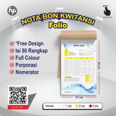 CETAK CUSTOM F4 NOTA / BON / KWITANSI / FAKTUR / SURAT JALAN 3 ply - Warna